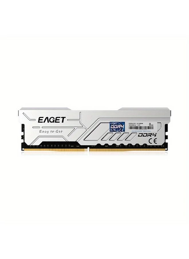 ذاكر Eaget 8GB DDR4 3200MHz بيضاء فضي لسطح المكتب مع غطاء تبريد للألعاب متوافق مع AMD وIntel - Image 1